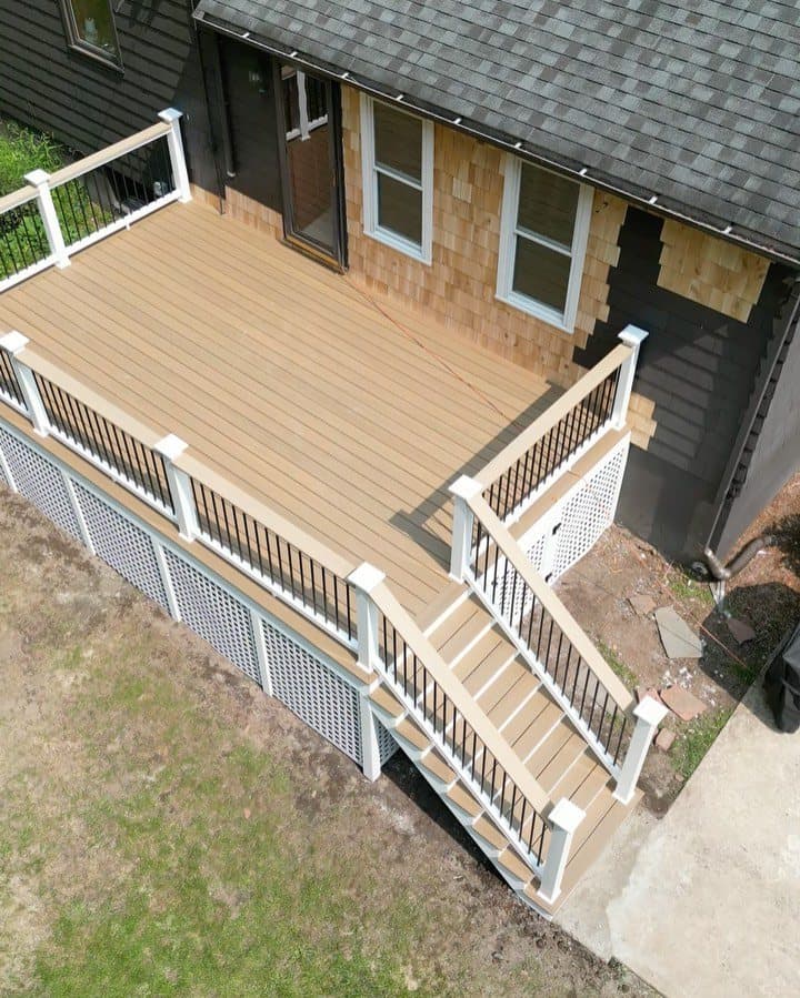 Composite deck stairs with white railings